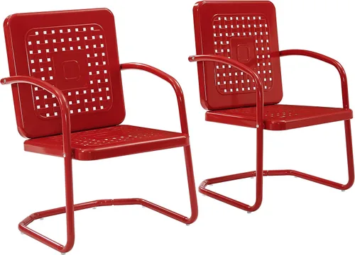 Crosley Furniture Bates - Juego de 2 sillas para exteriores, sillas de patio de metal retro para comedor, porche, terraza, balcón, color rojo