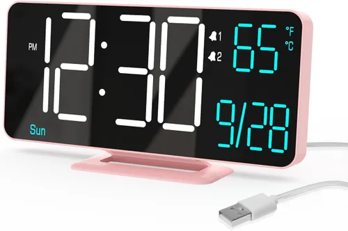 Miniatura 15 de KOSUMOSU Relojes despertadores para dormitorios, 6.7 pulgadas, pequeño reloj digital negro, LED, reloj despertador de escritorio con atenuación