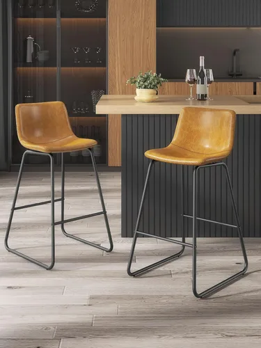 Miniatura 46 de Bar Stools Set of 2, 26 Inches Counter Height Bar Stools with Back, Modern Faux Leather Barstools with Metal Legs and Footrest, Bar Chairs for
