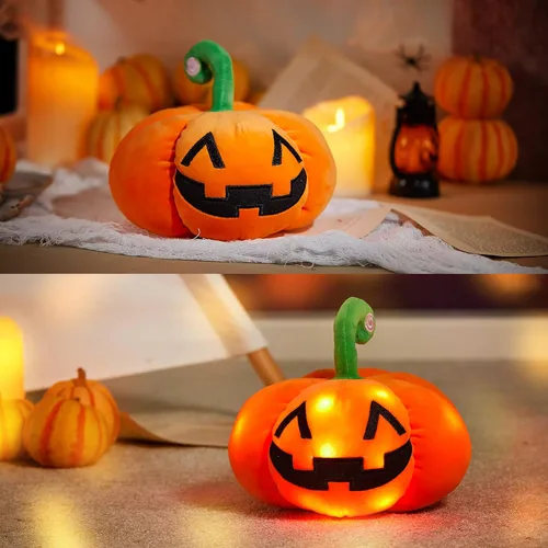 Miniatura 4 de Peluche de calabaza de Halloween con luz LED brillante, luz nocturna esponjosa, suave, fantasma Jack O Lantern, juguete de peluche, regalos