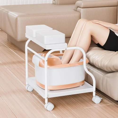 OmySalon Carrito de pedicura, carrito de baño de pies, carrito portátil para estética de uñas, taburete ajustable para manicura y masaje de pies con