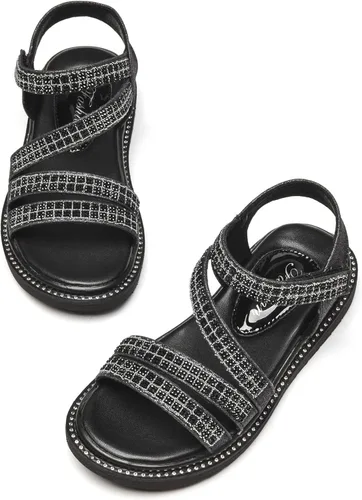Miniatura 7 de DADAWEN Sandalias de verano para niñas con diamantes de imitación y puntera abierta con purpurina para exteriores (bebésniños pequeñosniños grandes)