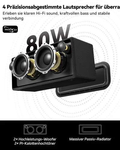 Miniatura 2 de Altavoz Bluetooth, altavoz retro StageSound inalámbrico, altavoz portátil con refuerzo de graves, 80 W, IP67 impermeable, luces LED, emparejamiento