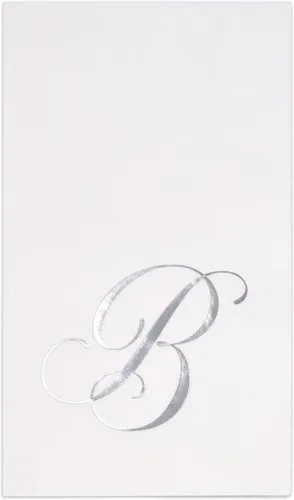 Gift Boutique - 100 servilletas de invitados con monograma plateado en blanco, paquete de papel desechable con la letra B, elegante servilleta de