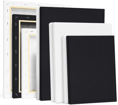 Lienzos estirados negros y blancos para pintar, paquete múltiple de 3 unidades de 11 x 14 pulgadas, 8 x 10 pulgadas, 5 x 7 pulgadas, lienzo de