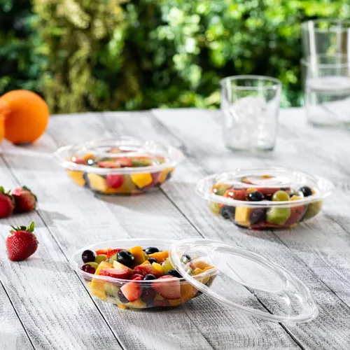 Miniatura 5 de GUSTO 50 cuencos de ensalada de plástico transparente con tapas, recipientes de ensalada desechables, perfectos para llevar, ensaladas y preparación