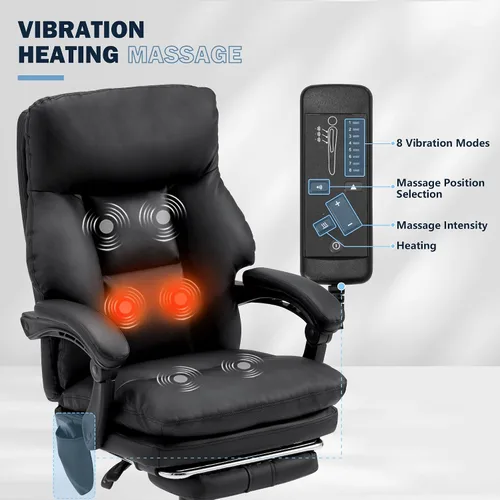 Miniatura 5 de HOMREST Silla de oficina ergonómica con masaje de 6 puntos y calefacción, sillas de escritorio ejecutivas ajustables con reposapiés retráctil, silla
