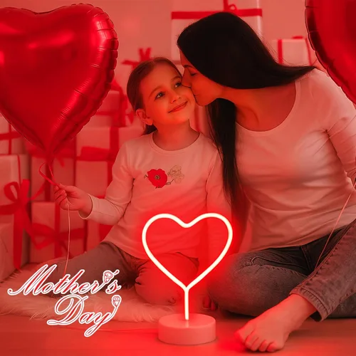 Miniatura 3 de BHCLIGHT Letrero de neón de corazón rojo, luz LED de neón de San Valentín alimentada por batería o USB, luces de corazón rojo de San Valentín