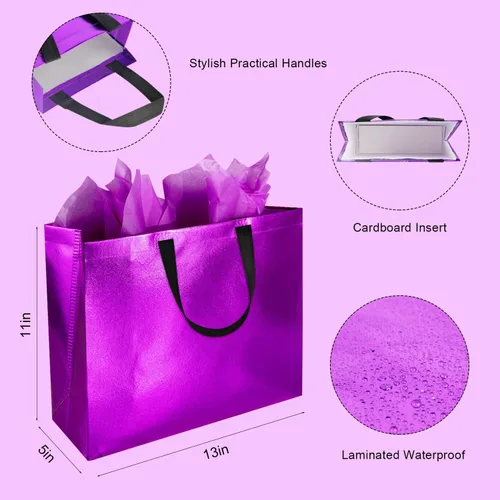 Miniatura 3 de GITMIWS Bolsas de regalo brillantes de 13 pulgadas con pañuelos, juego de 18 bolsas reutilizables de colores mixtos, tamaño grande, ideal como bolsa