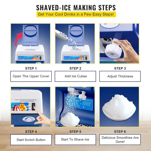 Miniatura 7 de VEVOR Máquina eléctrica de 110V para hielo raspado, máquina para hacer conos de nieve de 500W, de mesa con textura de hielo ajustable, máquina
