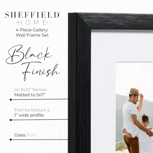 Miniatura 2 de Sheffield Home Juego de 4 marcos de pared para galería, 8 x 10 pulgadas, color negro