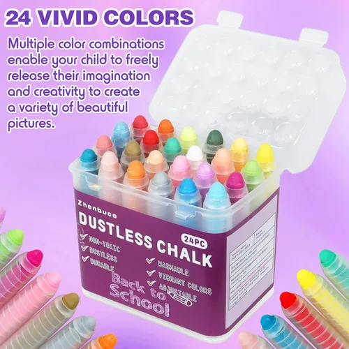 Miniatura 2 de Tiza para acera para niños, 24 unidades, de colores, no tóxicas, torcidas, para el día del niño, sin polvo, sin polvo, lavable, tiza para niños