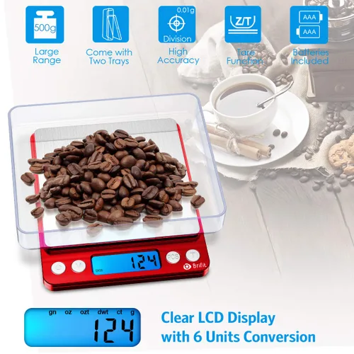Miniatura 5 de AMIR Báscula digital de cocina mejorada, 17.76 oz de bolsillo para joyas, báscula de alimentos para cocinar con pantalla LCD retroiluminada, 2 Rojo