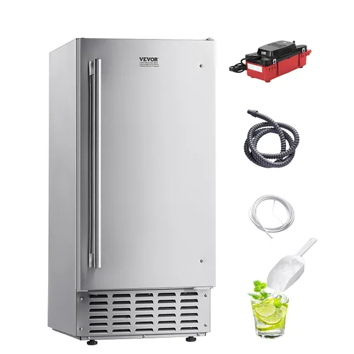 Miniatura 13 de VEVOR Máquina de hielo integrada para debajo del mostrador, 15 libras/día debajo del mostrador, máquina de hielo con puerta reversible de acero