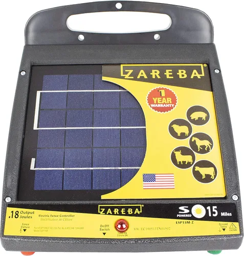 Zareba Cargador de valla eléctrico de baja impedancia con energía solar, energía eléctrica de cerca de 15 millas con energía solar, contiene