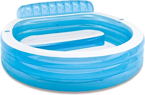 INTEX Piscina inflable familiar para el centro de natación: banco integrado - portavasos - capacidad de 156 galones - 90 "x 86" x 31" - Azul