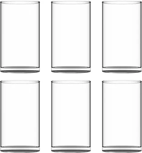 Juego de 6 jarrones cilíndricos de vidrio transparente (1 cepillo de esponja incluido), 3.5 pulgadas de ancho x 6 pulgadas de alto, jarrones de