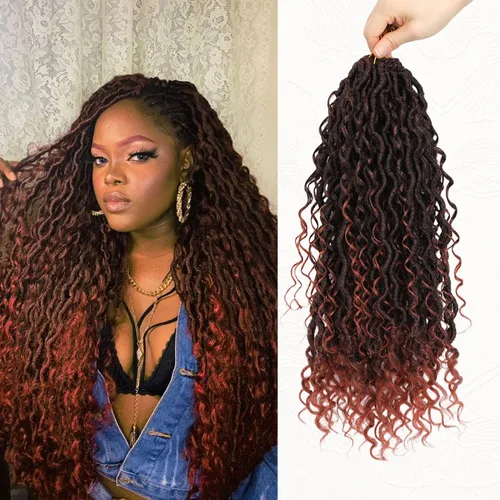 Miniatura 37 de 8 Paquetes de Rastas Falsas Bohemias de Ganchillo de 14 Pulgadas, Rastas Suaves de Ganchillo con Extremos Rizados, Pre-enrolladas, Cabello de 1B/27#