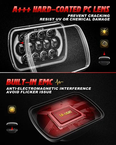 Miniatura 4 de LX-LIGHT 105W 1000% Brillante Faros LED Negros H6054 5x7 7x6 DRL Antirreflejos Haz Sellado Alto/Bajo Compatible con Jeep Wrangler YJ Cherokee XJ