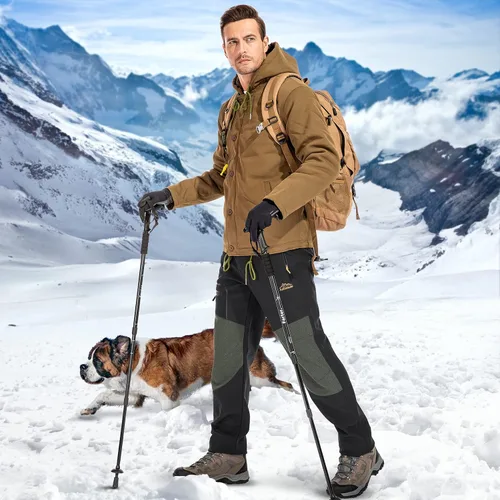 Miniatura 7 de Men's Snow Ski Hiking Pants Fleece Lined Softshell Windproof Winter Insulated Cargo Pants with Zipper Pockets
