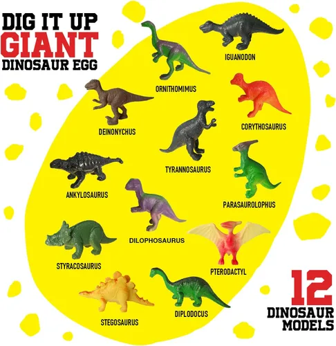Miniatura 8 de Kit de excavación de huevos de dinosaurio, desentierra un huevo de dinosaurio jumbo con 12 juguetes únicos de dinosaurio grandes sorpresa, juguetes
