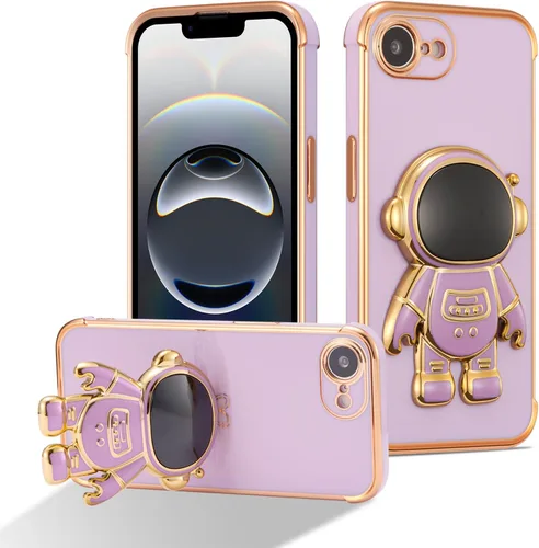 Miniatura 30 de RALEAVO Funda para iPhone 13, bonita funda de astronauta 6D con función de soporte, cubierta de enchapado de lujo, ajuste delgado, TPU suave, Púrpura
