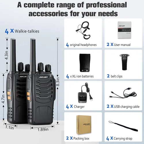 Miniatura 6 de H888S (4 unidades) Walkie Talkies Radio de mano de dos vías con auriculares originales, radios de 2 vías UHF transceptor de mano Walky Talky