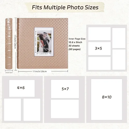 Miniatura 3 de RECUTMS Álbum de Fotos Autoadhesivo para Fotos 4x6 5x7 8x10 Tamaños Álbum de Fotos Scrapbook Hecho a Mano 30 Páginas Cuero con Textura de Botón