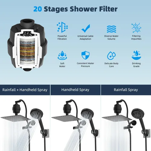 Miniatura 7 de Hibbent All Metal Combo de Cabezal de Ducha de Lluvia de 12 pulgadas con Doble Filtro, Cabezal de Ducha de Mano de Alta Presión con Brazo de Acabado
