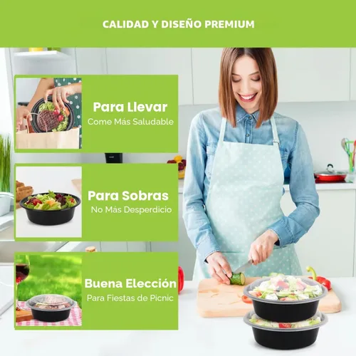 Miniatura 4 de WGCC Recipientes de preparación de comidas con tapas, paquete de 50 tazones de comida de 32 onzas, recipientes redondos para llevar, sin BPA, aptos