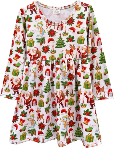 Miniatura 6 de Vestido de Navidad para niña pequeña, muñeco de nieve, árboles de Navidad, camión, a cuadros, reno, Papá Noel, vestido de invierno hasta la rodilla