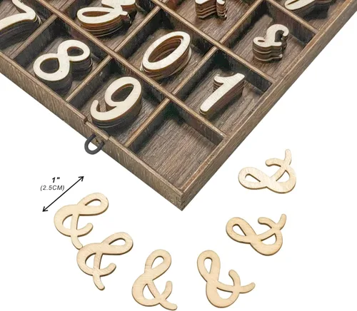 Miniatura 2 de 682 letras del alfabeto de madera de 1 pulgada, números de madera, mini letras mayúsculas y bajas con caja de almacenamiento rústica para decoración