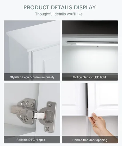 Miniatura 8 de HAIOOU Armario de pared de baño con luz LED con sensor de movimiento, armario de madera para medicamentos, armario de almacenamiento sobre inodoro