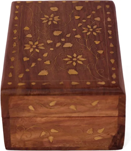 Miniatura 3 de GURU JEE Caja organizadora de madera con incrustaciones de latón floral con incrustaciones de latón