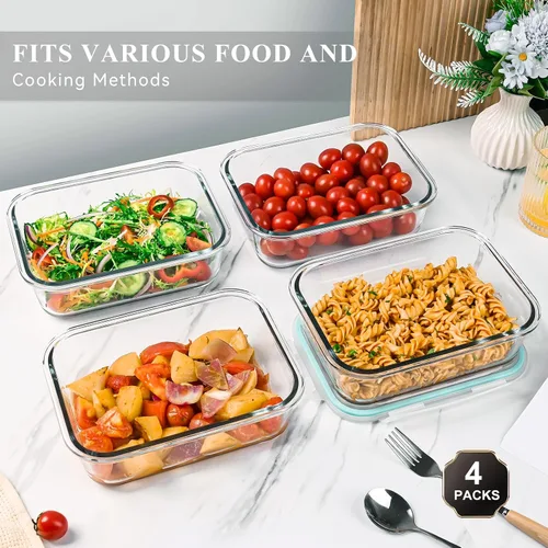 Miniatura 7 de GEHE Paquete de 4 recipientes grandes de vidrio de almacenamiento de alimentos de 52 onzas con tapas, recipientes de vidrio para preparación