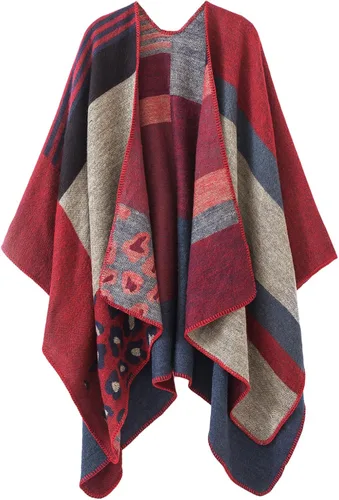 Miniatura 127 de Urban CoCo Poncho de colores para mujer, chal con frente abierto, color en bloques