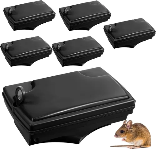 Miniatura 8 de Qualirey Paquete de 6 estaciones de cebo para ratas con 6 llaves, reutilizables, resistentes, para roedores, soporte para veneno de ratones, trampas