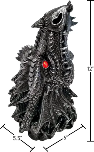 Miniatura 6 de DWK Estatua de quemador de incienso con cabeza de dragón mítica gótica medieval, de 12 pulgadas, con ventilación de humo de fosa nasal, acabado