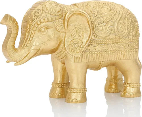 Miniatura 10 de Pequeña estatua de elefante para decoración del hogar, símbolo de suerte y prosperidad, resina de 4 pulgadas, acento dorado antiguo, elefante