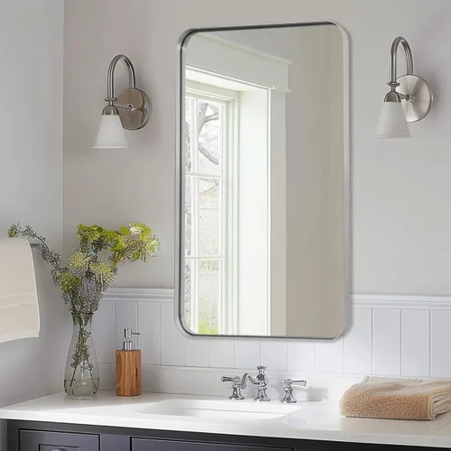 Miniatura 57 de ANDY STAR Espejo cromado para baño, espejo de pared con marco de metal de 22 x 30 pulgadas, espejo rectangular de acero inoxidable con esquina