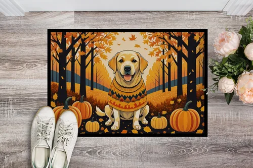 Miniatura 2 de Caroline's Treasures DAC1056MAT - Tapete de otoño amarillo de 18 x 27 pulgadas, tapete para puerta delantera, interior y exterior, para entrada