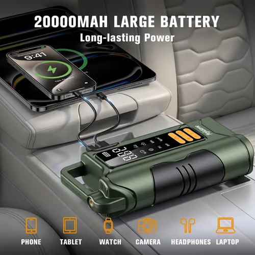 Miniatura 3 de Arrancador con compresor de aire, batería de automóvil de 6000 A, arrancador de batería de 20000 mAh portátil para motor de gasolina/diésel de 10