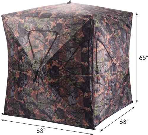 Miniatura 5 de Tangkula Persiana desplegable para 3 personas, persiana portátil de caza con ventanas de malla, bolsa de transporte y estacas de tierra, tienda