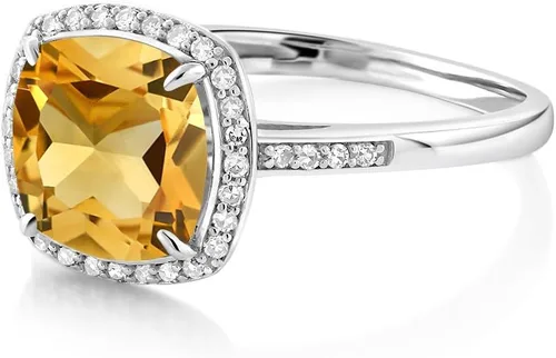Miniatura 6 de Gem Stone King Anillo de compromiso de oro blanco de 10 quilates con piedra natal de citrino amarillo y diamantes decorativos para mujer