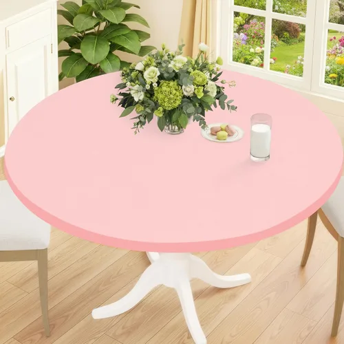 Miniatura 29 de Smiry Mantel Redondo de Spandex, Manteles Elásticos Ajustados Lavables para Mesas de 18"-24", Cubierta de Mesa de Pícnic Elástica Impermeable