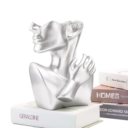 Miniatura 5 de BRABUD Maceta de resina de media cara con cabeza de plata, maceta para interiores y exteriores, moderna decoración para el hogar, habitación