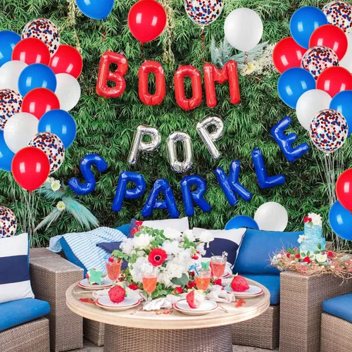 Miniatura 5 de JOYYPOP 80 globos patrióticos rojos, blancos y azules de 12 pulgadas con globos de confeti para decoraciones del 4 de julio, Día