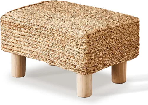 Miniatura 9 de Wimarsbon Reposapiés Otomano de Hierba Marina Natural Rectangular Reposapiés Puf Otomanos con Patas de Madera Tejido a Mano Taburete Escalón