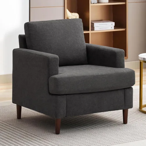 Miniatura 12 de Weture Silla de Acento Mid-Century, Sillón Moderno de Tela de Lino con Brazos para Sala de Estar, Cómodas Sillas de Acento Tapizadas de Lectura