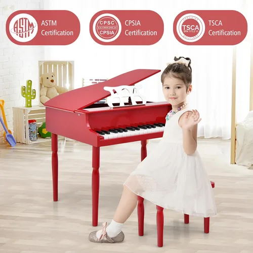 Miniatura 7 de Costzon Piano Clásico para Niños, Piano de Madera de 30 Teclas con Soporte para Partituras y Asiento, Mini Juguete Musical para Niños, Ideal